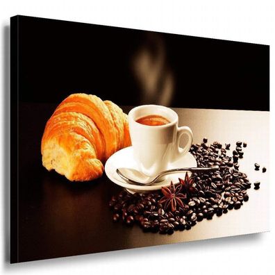 Kaffe & Croissant Leinwandbild AK Art Bilder Mehrfarbig Wandbild Kunstdruck XXL