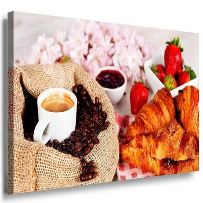 Kaffe & Croissant Leinwandbild AK Art Bilder Mehrfarbig Wandbild Kunstdruck XXL
