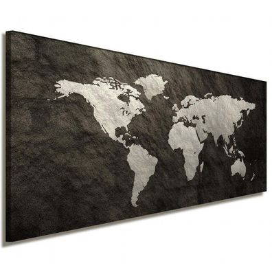 Weltkarte Leinwandbild AK Art Bilder Schwarz-Weiß Wandbild Kunstdruck Panorma