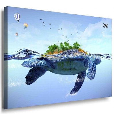 Schildkröte Ozean Groß Leinwandbild AK Art Bilder Mehrfarbig Kunstdruck Wandbild