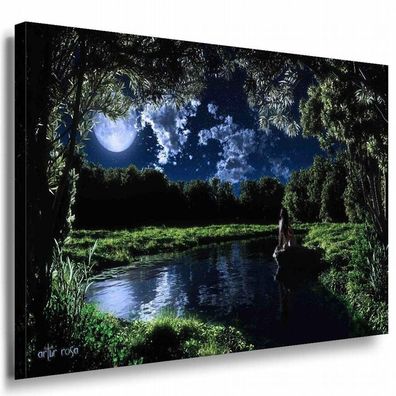 Moor Mond Wasser Leinwandbild AK Art Bilder Mehrfarbig Kunstdruck Wandbild XXL