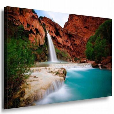 Wasserfall Oase Leinwandbild AK Art Bilder Mehrfarbig Kunstdruck Wandbild XXL