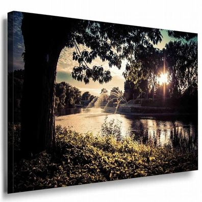 Baum See Abend Leinwandbild AK Art Bilder Mehrfarbig Kunstdruck Wandbild XXL