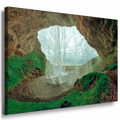 Wasserfall Höhle Leinwandbild AK Art Bilder Mehrfarbig Kunstdruck XXL Wandbild