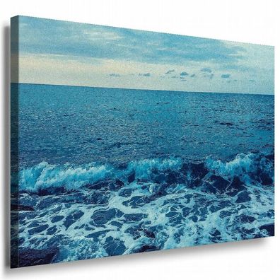 Meer Wellen Blau Leinwandbild AK Art Bilder Mehrfarbig Kunstdruck Wandbild XXL