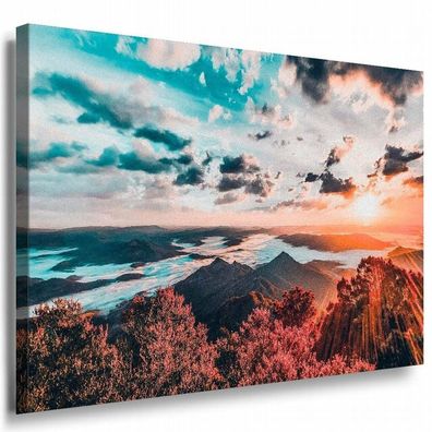 Landschaft Himmel Sonne Leinwandbild AK Art Bilder Mehrfarbig Kunstdruck TOP XXL