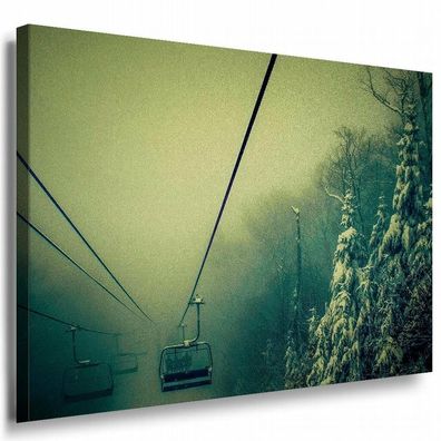 Seilbahn Grau Winter Wald Leinwandbild AK Art Bilder Mehrfarbig Kunstdruck XXL