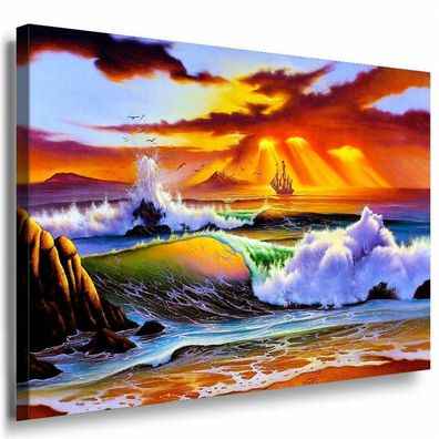 Ozean & Segelschiff Leinwandbild AK Art Bilder Mehrfarbig Wandbild kunstdruck