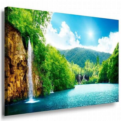 Wasserfall & Gebirge Leinwandbild AK Art Bilder Mehrfarbig Wandbild Kunstdruck