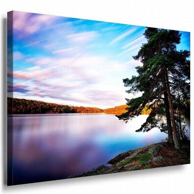 Sweden Lakes Trees Schweden Leinwandbild AK Art Bilder Mehrfarbig Wandbild XXL