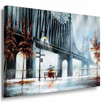 Lovers Bridge in the Rain Leinwandbild AK Art Bilder Mehrfarbig Wandbild XXL