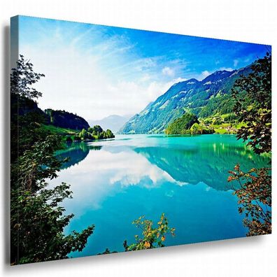 Gebirge & See Leinwandbild LaraArt Bilder Mehrfarbig Wandbild Kunstdruck TOP XXL