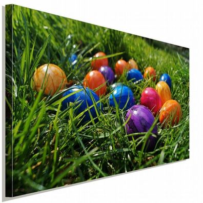 Bunte Ostereier Wiese Gras Leinwandbild AK Art Bilder Wanddeko Wandbild Wanddeko