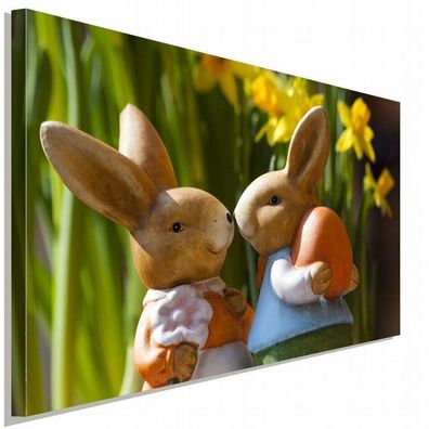 Zwei Hasen und ein Ei Leinwandbild AK Art Bilder Wanddeko Wandbild Kunstdruck