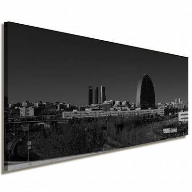 Madrid Leinwandbild AK Art Bilder Schwarz-Weiß Wandbild Kunstdruck Panorama XXL