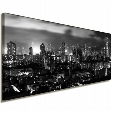 Hong Kong Leinwandbild AK Art Bilder Schwarz-Weiß Wandbild Kunstdruck Panorama