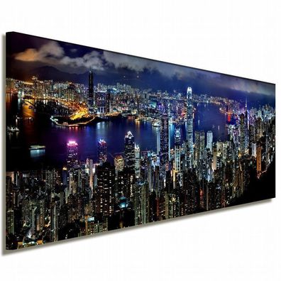 Hong Kong Leinwandbild AK Art Bilder Mehrfarbig Wandbild Kunstdruck Panorama XXL