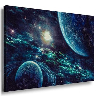 Weltall Planeten Blau Leinwandbild AK Art Bilder Mehrfarbig Kunstdruck Wandbild