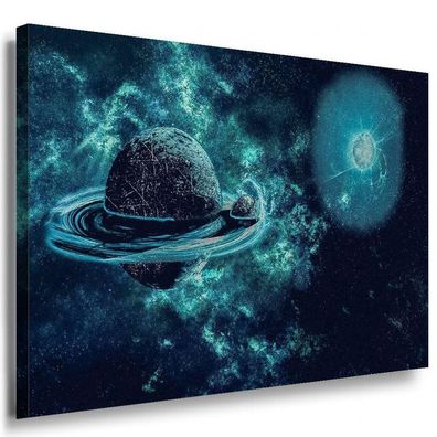 Kosmos Planet Blau Leinwandbild AK Art Bilder Mehrfarbig Kunstdruck Wandbild XXL