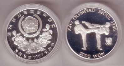 5000 Won Silber Münze Südkorea 1987 Olympiade Seoul 1988