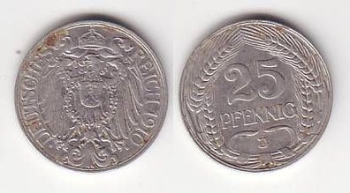 25 Pfennig Nickel Münze Deutsches Kaiserreich 1910 J
