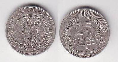 25 Pfennig Nickel Münze Deutsches Kaiserreich 1909 A