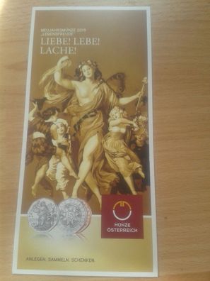 Folder für Original 5 euro 2019 Neujahrsmünze Österreich Liebe Lebe Lache