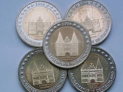 5 x 2 euro 2006 ADFGJ Holstentor Schleswig Holstein bankfrisch