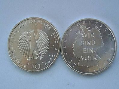 Original 10 euro 2010 20 Jahre Deutsche Einheit Wir sind ein Volk 18g 925er Silber