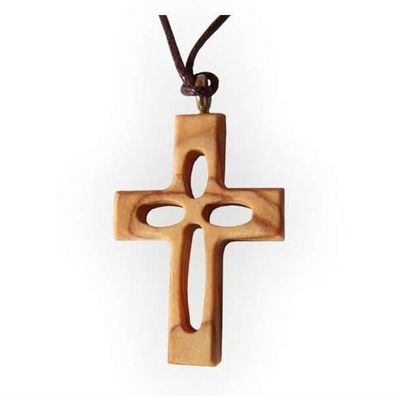Kette Kreuz Halskette Holzkreuz Olivenholz Olivenholzkreuz durchbrochen Jesus braun