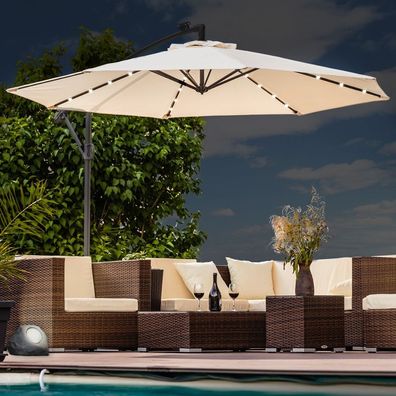 Luxus Sonnenschirm mit LED Beleuchtung Ampelschirm 300 cm Garten Schirm Pavillon