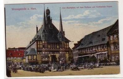 56278 Ak Wernigerode Harz Markt mit Rathaus & Hotel gothisches Haus um 1910