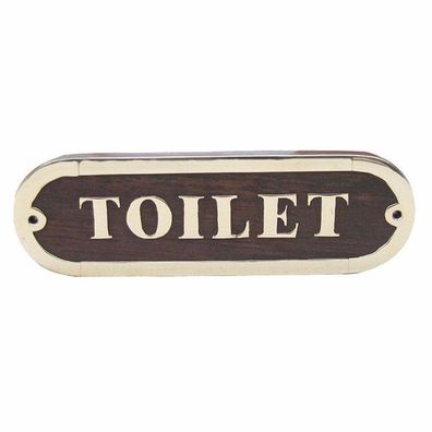 Türschild "Toilet" Maritimes Kabinen Schild aus Edelholz und Messing