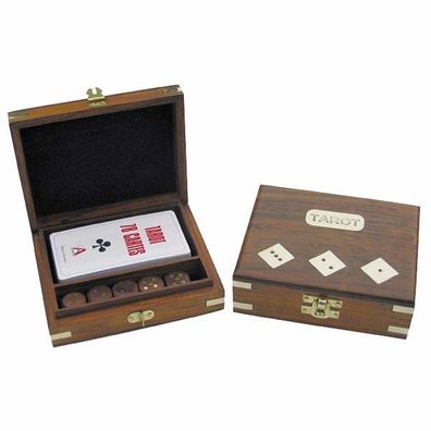 Tarot Karten und Würfelspiel in dekorativer Holzbox mit Messingeinlagen