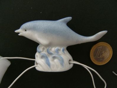 Porzellan Tropfenfänger Delfin, handbemalt für Kaffee- o. Teekannen, Figur Tier Fisch