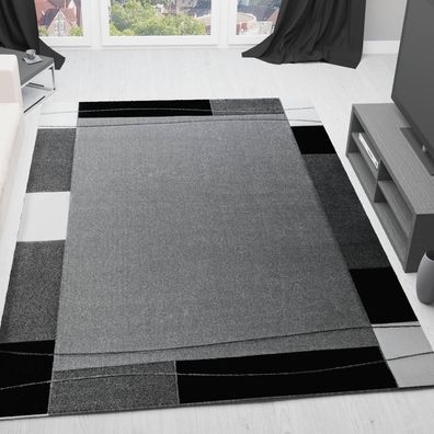 Moderner Frisee Teppich, Handgeschnittene Konturen Umrandung in Grau - CP6294