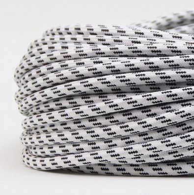 Textilkabel Stoffkabel schwarz-weiß 3-adrig 3x0,75 Zug-Pendelleitung S03RT-F 3G0,75