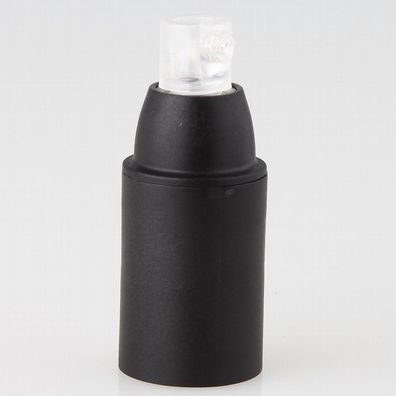 E14 Thermoplast Fassung schwarz Glattmantel mit Zugentlaster Kunststoff transparent