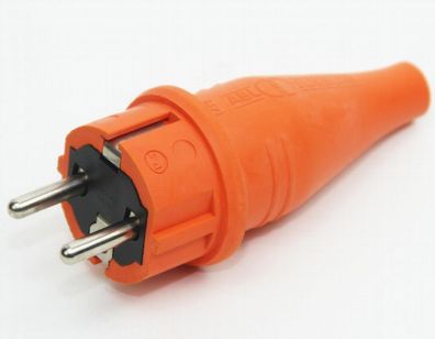 PVC Schutzkontakt-Stecker Gummistecker orange 250V/16A spritzwassergeschützt IP44