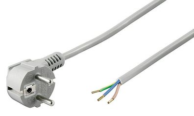 1,5 m Netzkabel Anschlusskabel 3x0,75mm² grau mit Schutzkontakt Winkel-Stecker