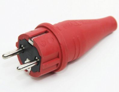 PVC Schutzkontakt-Stecker Gummistecker rot 250V/16A spritzwassergeschützt IP44