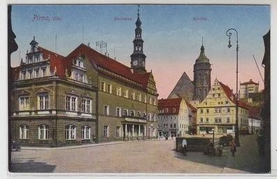 55995 Ak Pirna Elbe Rathaus und Kirche um 1910