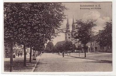 55861 Ak Schönebeck an der Elbe Breiteweg mit Kirche 1921