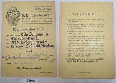 Wohnungskarte zum 5. Landesturnfest Chemnitz 1930