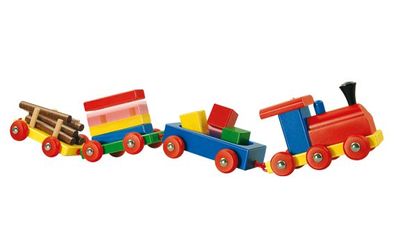 Nachziehzug, Güterzug mit Baustein-Ladung. Holzeisenbahn NEU + OVP