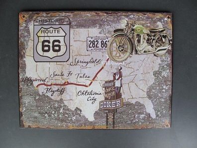 Blechschild, Reklameschild, Historic Route 66, Kneipen Wandschild 25x33 cm