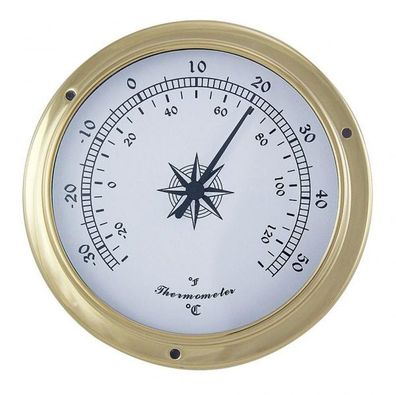 Thermometer, Maritimes Schiffsthermometer im Messing Gehäuse Ø 12 cm