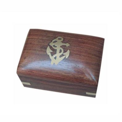 Maritime Holzbox mit eingelegtem Messing Anker, Box aus Sheesham Holz 7,5 cm