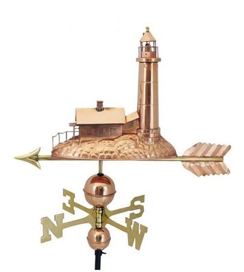 Wetterfahne Leuchtturm aus poliertem Kupfer und Messing 70 cm
