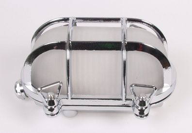 Maritime ovale Gitterleuchte, Yacht- Boots Lampe, Messing verchromt 18 cm